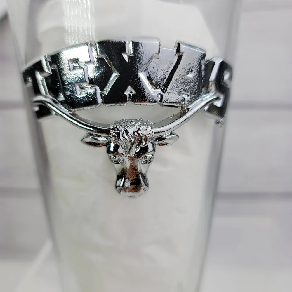 Texas Longhorn Bull Glass Pint Beer Mug with Silver Metal Accent.